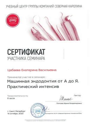 Сертификат врача стоматологии «Пьер Фошар» № 1