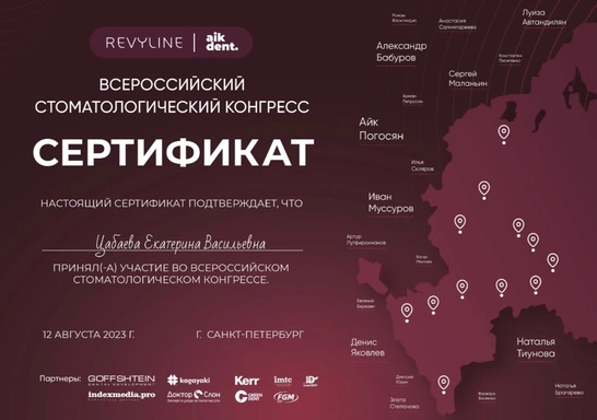 Сертификат «Всероссийский стоматологический конгресс» — Цабаева Екатерина Васильевна, 2023